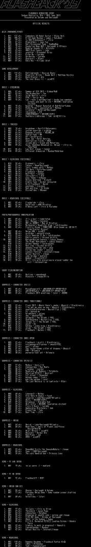 FLASHBACK 2019 FULL RESULTS.TXT